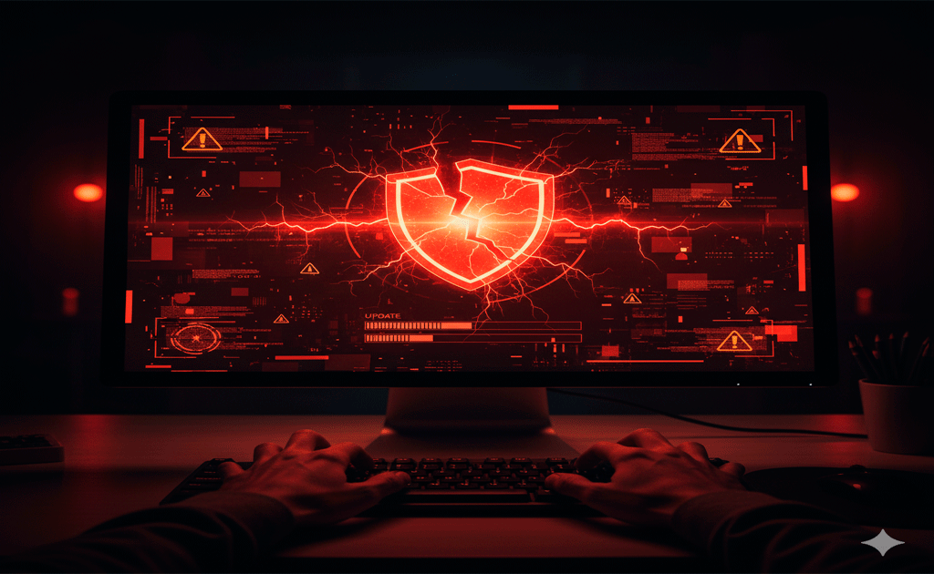 Pantalla con advertencia crítica debido a una actualización interrumpida.