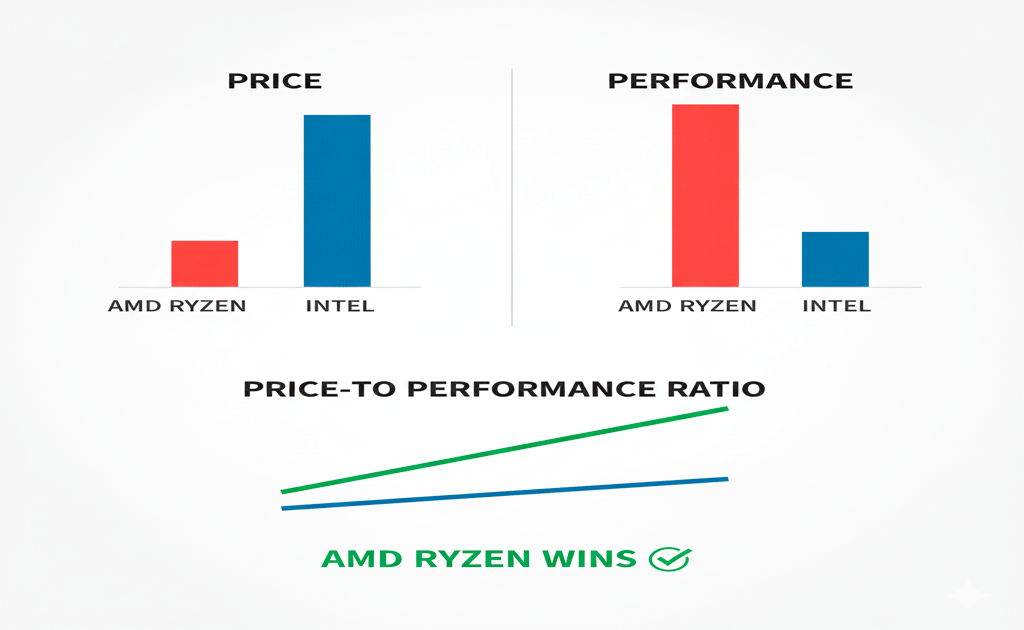 Comparación de precio-beneficio entre AMD Ryzen e Intel