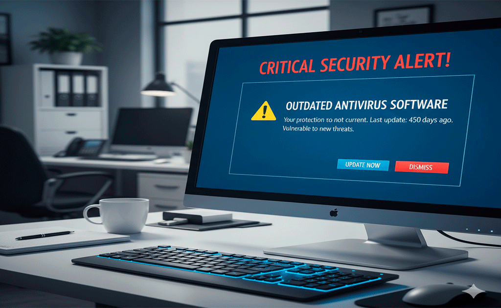 Computadora empresarial vulnerable por antivirus antiguo