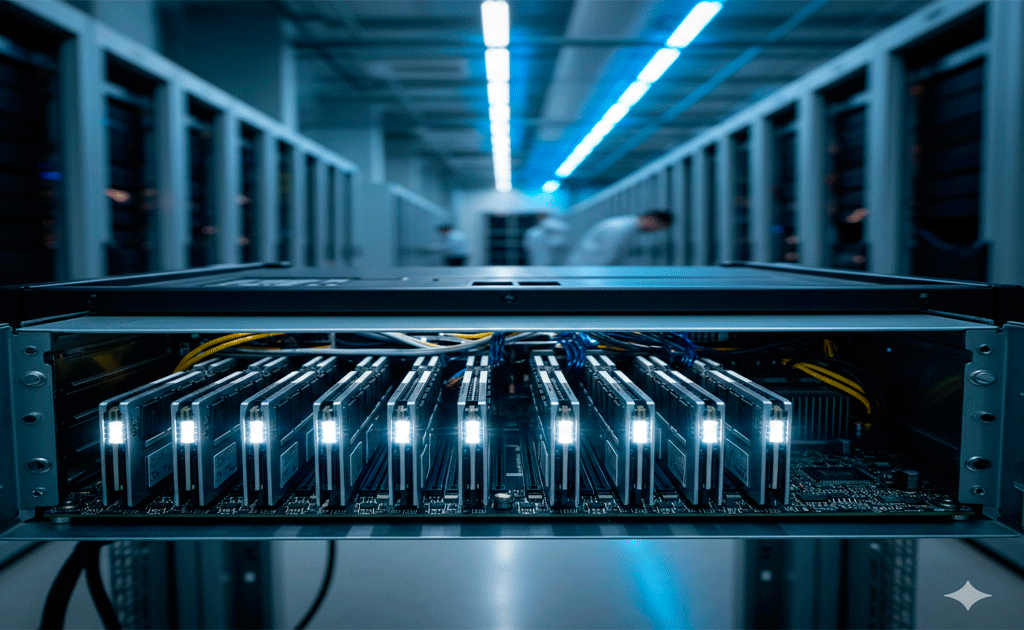 Memorias RAM de alta capacidad utilizadas en servidores de inteligencia artificial.